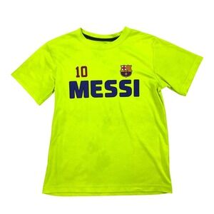 Messi FC Barcelona T-Shirt‎ Youth Size L Neon Short Sleeve Soccer Graphic Tee